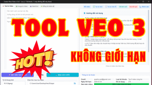 [HOT] TOOL VEO 3 TẠO VIDEO KHÔNG GIỚI HẠN - ĐỒNG BỘ NHÂN VẬT - KHÔNG CẦN TÀI KHOẢN VEO 3 ULTRA