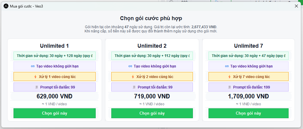 Bảng giá Tool VEO 3 Unlimited